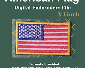 Archivo de bordado digital de la bandera estadounidense, descarga instantánea, Dst Jef Hus