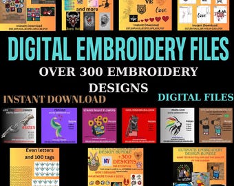 Lot • Plus de 300 fichiers numériques de broderie • Tableaux PDF imprimables • Téléchargement instantané
