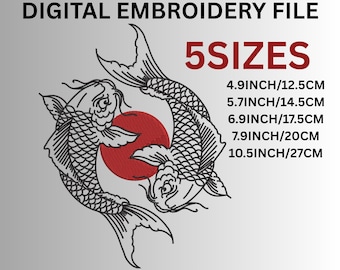 Archivo de bordado digital de peces koi, descarga instantánea, Dst Jef Hus, 5 tamaños
