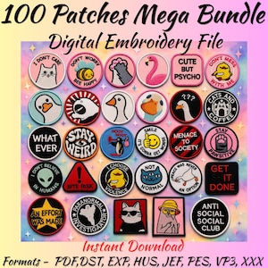 100 Patches Digitale Stickdateien, Musterpatches, Bundle-Designs, DST, EXP, JEF und mehr