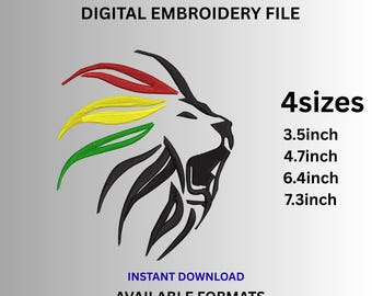 Archivo de bordado digital Rasta Lion, descarga instantánea, DST JEF HUS