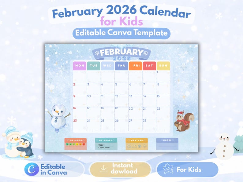 Editable February 2026 Calendar | Monthly Planner for Kids, School ...