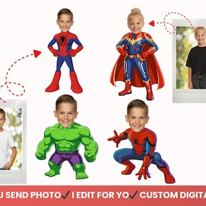 Anpassat superhjälteporträtt PNG | Barnfoto till hjälte | Personlig födelsedagsdesign | Digital nedladdning av Spiderman Spidey Clipart, anpassad