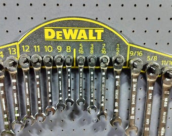 Väggmonterad skiftnyckelhållare – SAE & metrisk organizer Dewalt, Craftsman, Snap-On-tema