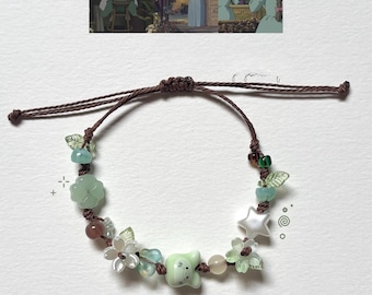 Ghibli Inspired Chibi Bracelet, Cute Anime Flower Bracelet, Gift for her, Handmade Beaded Bracelet
