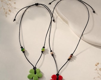 Minimalist Clover Necklace, Handmade Resin Flower Pendant, Adjustable Cord Necklace, Cute Aesthetic Jewelry, Gift for Her