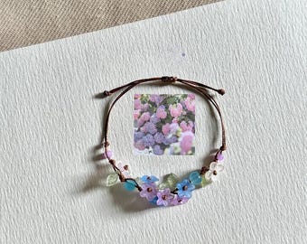 Spring Pastel Flower Bracelet, Handmade Floral Beaded Bracelet, Adjustable Size, Gift for Her, Cute Daisy Jewelry, Cottagecore Style