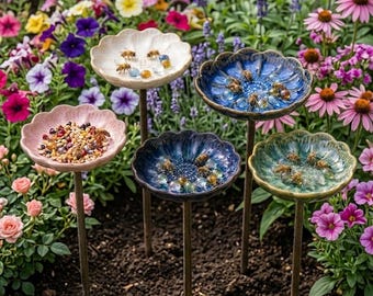 Bebedouro de abelhas artesanal em cerâmica, prato para flores, decoração de jardim para banho de abelhas, alimentador de água para polinizadores, presente para jardim amigo das abelhas.