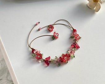 Spring Flower Bracelet, Handmade Floral Beaded Bracelet, Adjustable Size, Daisy Charm Bracelet, Cottagecore Jewelry, Gift for Her