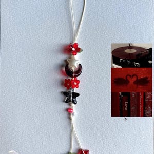 Handmade Beaded Phone Charm, Cute Tulip Phone Strap, Aesthetic Phone Lanyard, Colorful Kawaii Phone Charm, Gift for Her Red black