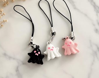Cute Ghost Phone Charm, Kawaii Ghost Keychain, Mini Ghost Strap Pink Black White, Aesthetic Bag Charm, Halloween Gift, Phone Accessory