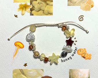 Handmade Beaded Bracelet, Adjustable Aesthetic Ocean Bracelet, Starfish Jellyfish Shell Bracelet, Cute Colorful Jewelry Gift for Her