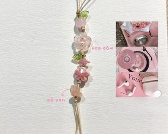 Pastel Phone Charm, Handmade Beaded Phone Lanyard, Cute Flower Phone Charm, Aesthetic Phone Accessories, Gift for Her, Blue Yellow Green