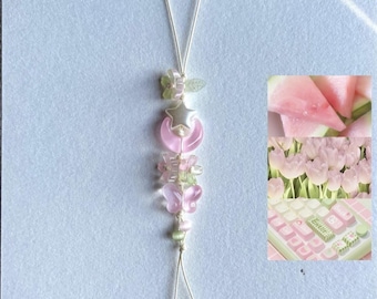 Handmade Beaded Phone Charm, Cute Tulip Phone Strap, Aesthetic Phone Lanyard, Colorful Kawaii Phone Charm, Gift for Her