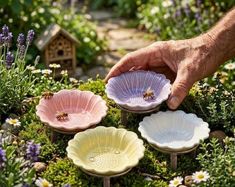 Bee & Butterfly Puddling Station, Handmade Ceramic Garden Water Dish, Pollinator Water Feeder, Outdoor Garden Decor, Bee Bath 8cm