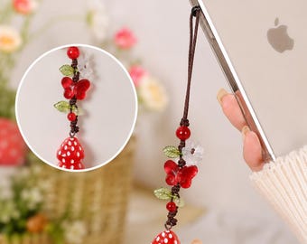 Fruit Phone Charm Handmade, Cute Fruit Candy Phone Strap, Kawaii Phone Lanyard, Strawberry Kiwi Orange Charm, Y2K Aesthetic Gift