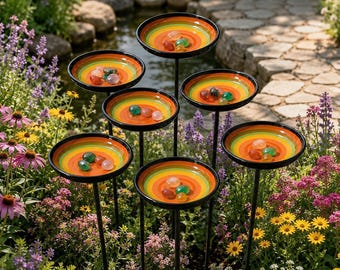 Rainbow Bee Puddling Station, Ceramic Bee Bath, Pollinator Water Dish, Butterfly Feeder, Garden Decor, Bee Water Station 10cm