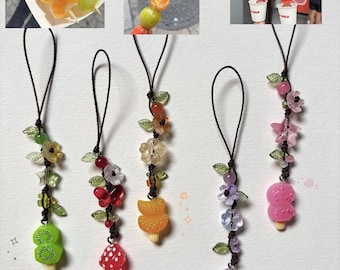 Fruit Phone Charm Handmade, Cute Fruit Candy Phone Strap, Kawaii Phone Lanyard, Strawberry Kiwi Orange Charm, Y2K Aesthetic Gift