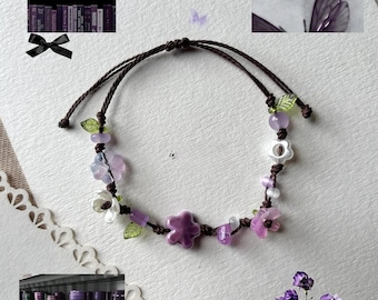 Handmade Beaded Bracelet Adjustable, Colorful Floral Bracelet, Aesthetic Glass Bead Jewelry, Cute Charm Bracelet, Boho Freesize Gift for Her