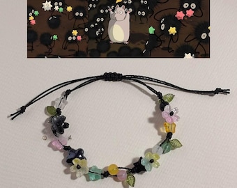 Handmade Adjustable Beaded Bracelet – Floral Charm Bracelet, Cute Nature Inspired Jewelry, Unique Gift for Her