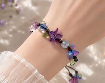 Handmade Beaded Bracelet, Glass Acrylic Ceramic Beads, Cute Kawaii Boho Jewelry, Nature Inspired Gift for Her