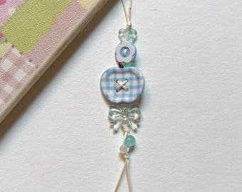 Apple Button Bead Phone Charm, Handmade Beaded Phone Strap, Pastel Kawaii Keychain, Aesthetic Y2K Coquette Phone Lanyard, Cute Gift for Her