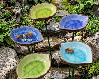 Leaf Shaped Bee Watering Station, Ceramic Bee Bath Dish, Butterfly Puddler, Pollinator Water Bowl, Garden Decor (Dish Only),  Gift for mom