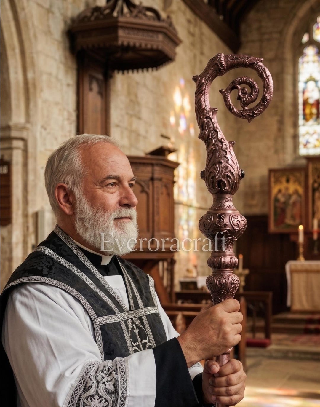 Handcrafted Brass Bishop Crosier , Ornate Ceremonial Staff & Religious ...