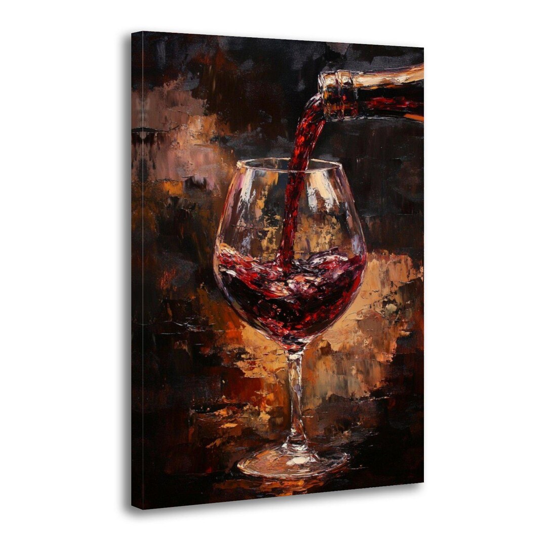 Red Wine Painting Print Oil Texture Pouring Wine Glass Wall Art Canvas ...