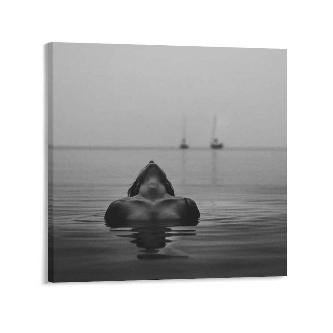 Black and White Fine Art Photography Woman Floating in Calm Sea ...