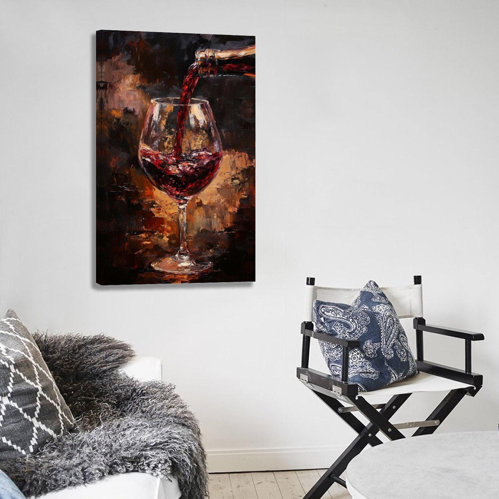 Red Wine Painting Print Oil Texture Pouring Wine Glass Wall Art Canvas ...