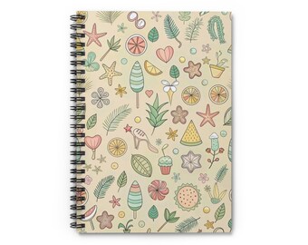 Whimsical Tropical Doodle Spiral Notebook | Ruled Journal