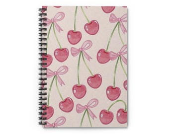Coquette Cherry Pink Bows Spiral Notebook | Ruled Lines
