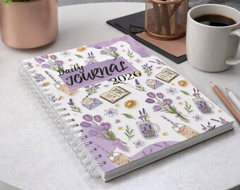 Lavender Floral Daily Journal 2026 | Spiral Notebook | Ruled Stationery | 6×8 Wire-Bound Diary | 50 Pages Notebook | A4 Pdf Digital Download