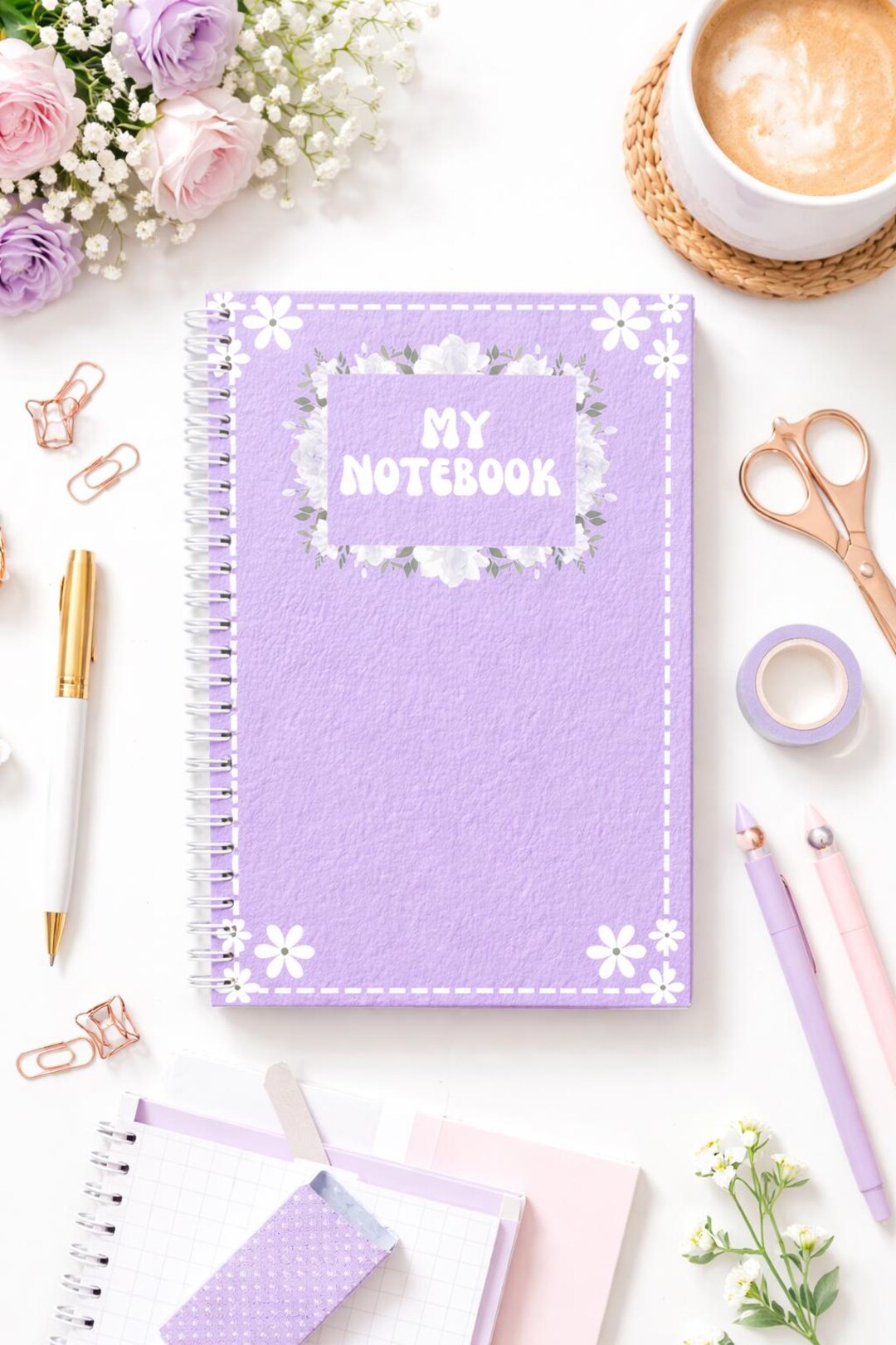 Lavender Floral Notebook Printable PDF | Aesthetic Purple Journal A4 ...