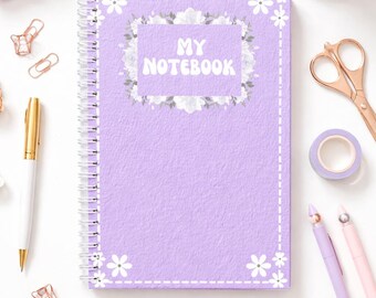 Lavender Floral Notebook Printable PDF | Aesthetic Purple Journal A4 Pages | Cute Notes Template | Digital Planner Insert | Instant Download