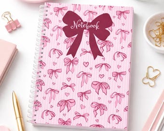 Pink Bow Notebook Printable | Cute Girly Lined Journal | Kawaii Ribbon & Heart Design | A4 Pages Digital Download | Aesthetic Gift For Her