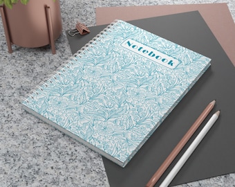 Monochrome Spiral Notebook | Ruled Stationery | Floral Spiral Journal | 6x8 Wire-Bound Diary for Students | A4 PDF 30 pages Digital Download