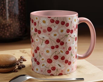 Cherry Daisy Pattern Mug | Accent Coffee Mug 11oz