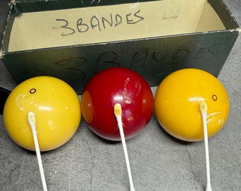 Rare Vintage Aramith Carom Billiard Balls Set of 3 – "3 Bandes" Original Box – Authentic Bakelite/Phenolic Resin – 685g