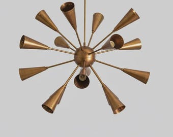 Halverwege de eeuw koperen Spoetnik-kroonluchter 16 lichts moderne stijl hanglamp | Vintage verlichting