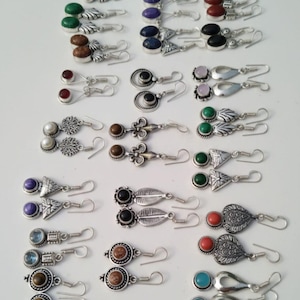 Sterling Silber Edelstein Baumeln Creolen, Vintage Boho Stil