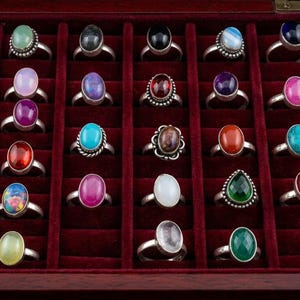 Multi-Color Gemstone Ring, Round and Oval shape Sterling Silver Plated, Boho Wholesale Lot Jewelry