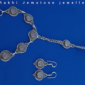 Rosenkvarts kedjearmbandsringset, sterlingsilverpläterade bohemiska smycken