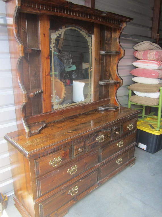 brown dresser with hutch Vtg W/top W/mirror and Shelves, Brass Hardware NO Shipping Pick up Only cybermon2023 size:M/UK12 My Experience at Vow'd functional storage solutions that