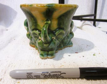 Jardinière VTG émaillée goutte à goutte, troncs d'éléphant vers le haut, vitrée