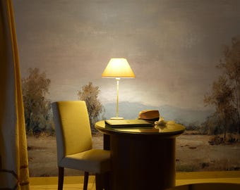 Vintage Landscape Wallpaper Mural, Moody Countryside Wall Art, Removable Peel and Stick or Traditional Wallpaper, Rustic Farmhouse Decor