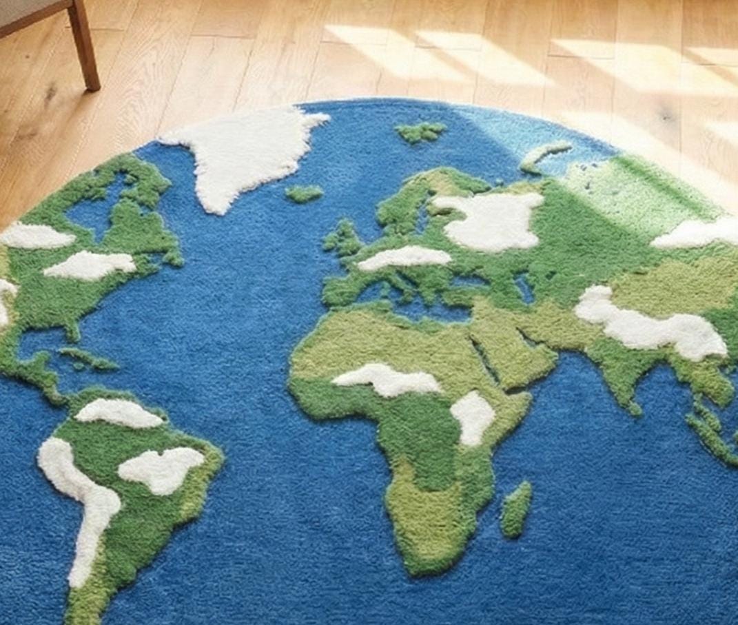 World Explorer Rug Educational World Map Kids Adult Rug | Around the World Hand Tufted ...