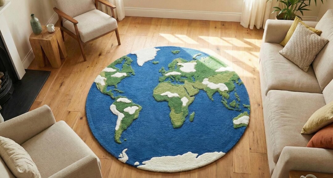 World Explorer Rug Educational World Map Kids Adult Rug | Around the World Hand Tufted ...