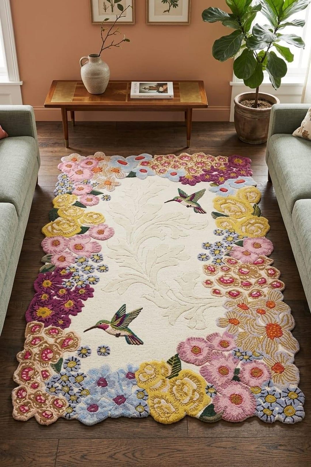 Cottagecore Tufted Wool Rug | Colorful Floral Handmade Area Rug ...